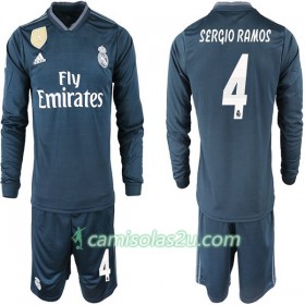 Camisolas de Futebol Real Madrid SERGIO RAMOS 4 Criança Equipamento Alternativa 2018/19 Manga Comprida